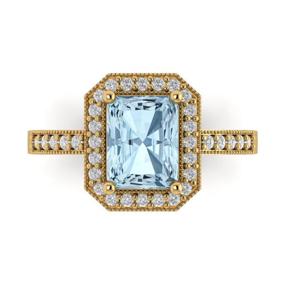 2.78 cttw Natural Aquamarine Hidden Halo Engagement Ring - Solid Gold (Emerald Cut,8.5x6.5mm)