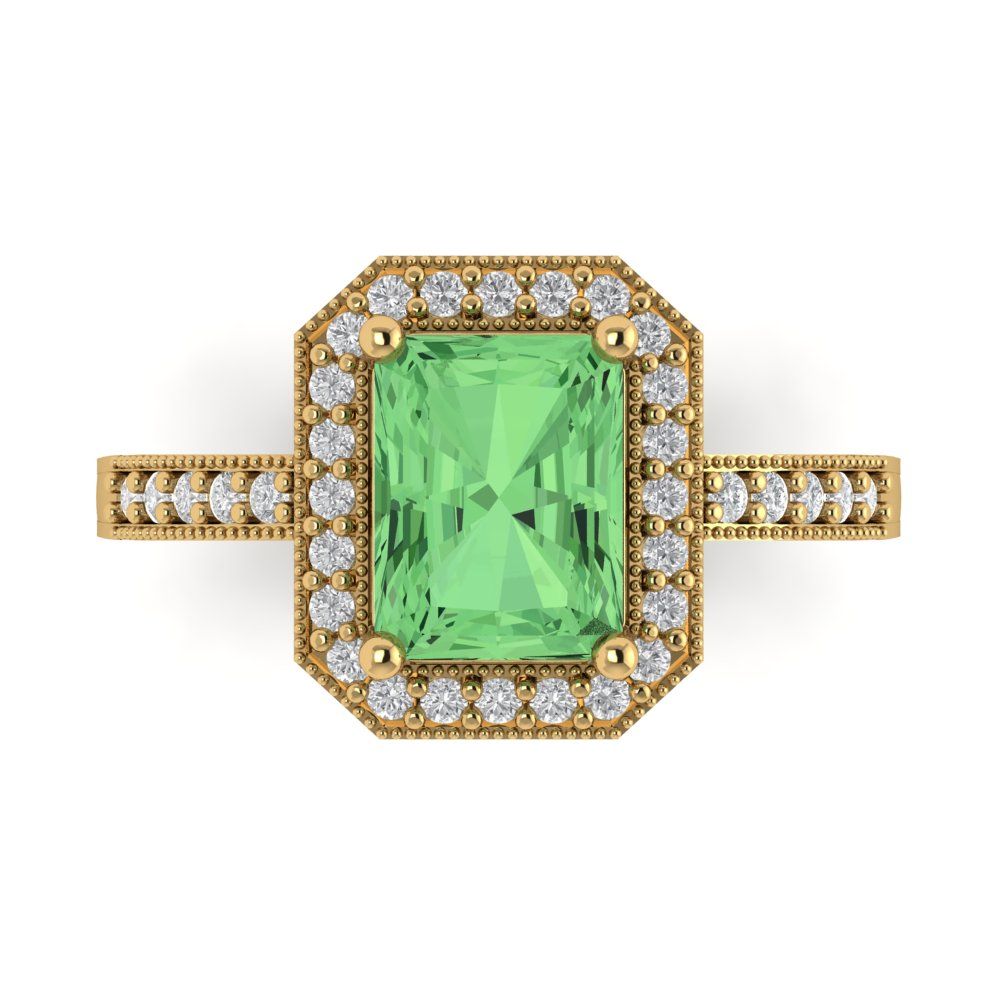 2.78 cttw Zirconia Simulated Green Diamond Hidden Halo Engagement Ring - Solid Gold (VVS1, Emerald Cut,8.5x6.5mm)