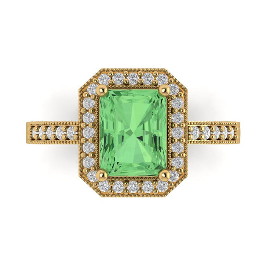 2.78 cttw Zirconia Simulated Green Diamond Hidden Halo Engagement Ring - Solid Yellow Gold (VVS1, Emerald Cut,8.5x6.5mm)