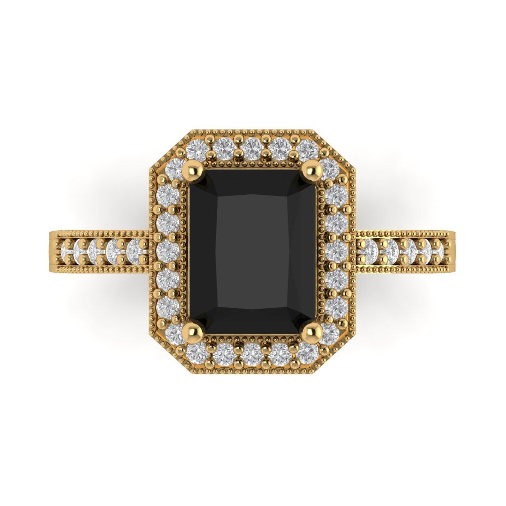 2.78 cttw Natural Onyx Hidden Halo Engagement Ring - Solid Gold (Emerald Cut,8.5x6.5mm)