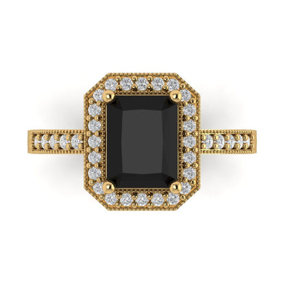 2.78 cttw Natural Onyx Hidden Halo Engagement Ring - Solid Gold (Emerald Cut,8.5x6.5mm)