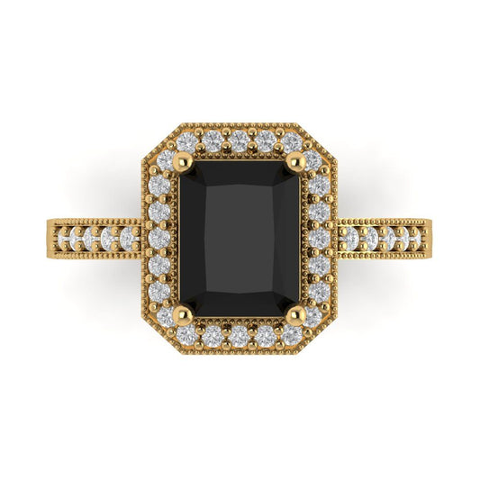 2.78 cttw Natural Onyx Hidden Halo Engagement Ring - Solid Yellow Gold (VVS1, Emerald Cut,8.5x6.5mm)