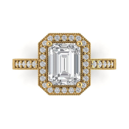 2.78 cttw Moissanite Hidden Halo Engagement Ring - Solid Yellow Gold (VVS1, Emerald Cut,8.5x6.5mm)