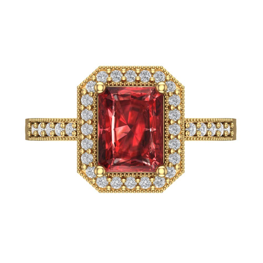 2.78 cttw Natural Garnet Hidden Halo Engagement Ring - Solid Gold (Emerald Cut,8.5x6.5mm)