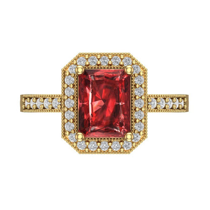 2.78 cttw Natural Garnet Hidden Halo Engagement Ring - Solid Gold (Emerald Cut,8.5x6.5mm)