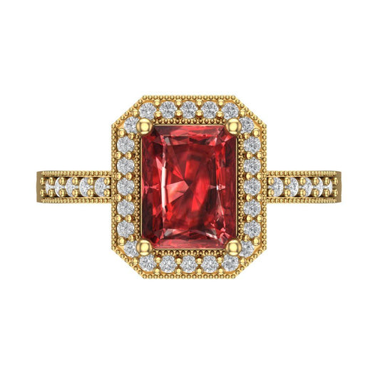 2.78 cttw Natural Garnet Hidden Halo Engagement Ring - Solid Yellow Gold (VVS1, Emerald Cut,8.5x6.5mm)