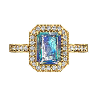 2.78 cttw Blue Moissanite Hidden Halo Engagement Ring - Solid Gold (Emerald Cut,8.5x6.5mm)