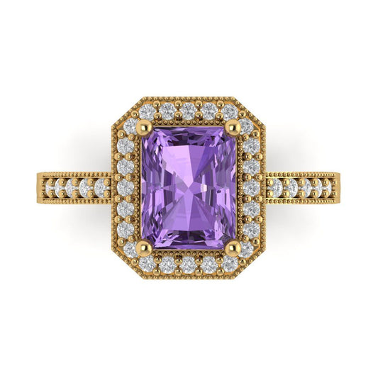 2.78 cttw Simulated Alexandrite Hidden Halo Engagement Ring - Solid Yellow Gold (VVS1, Emerald Cut,8.5x6.5mm)