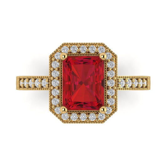 2.78 cttw Simulated Pink Tourmaline Hidden Halo Engagement Ring - Solid Yellow Gold (VVS1, Emerald Cut,8.5x6.5mm)