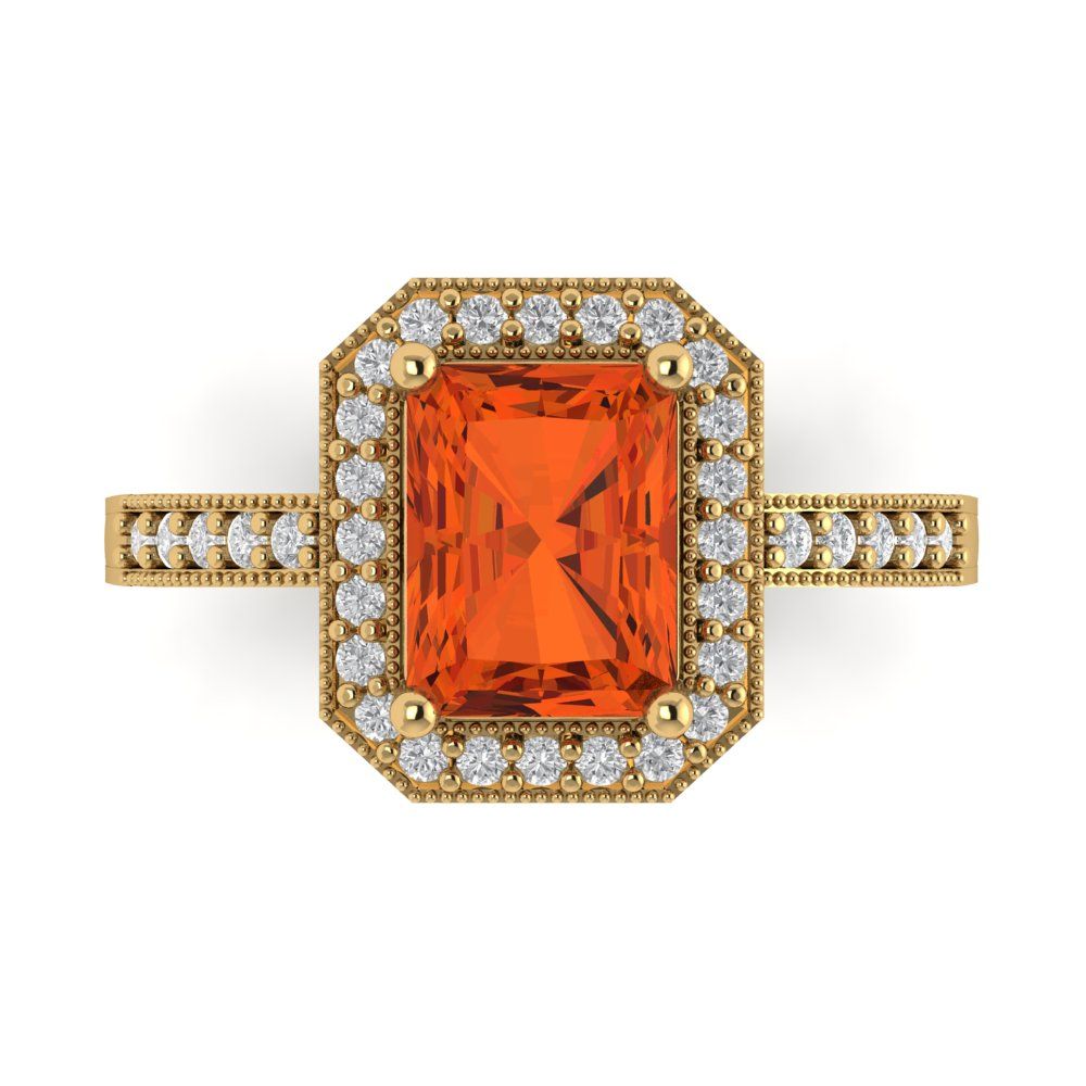 2.78 cttw Zirconia Simulated Red Diamond Hidden Halo Engagement Ring - Solid Gold (VVS1, Emerald Cut,8.5x6.5mm)