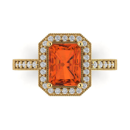 2.78 cttw Zirconia Simulated Red Diamond Hidden Halo Engagement Ring - Solid Gold (VVS1, Emerald Cut,8.5x6.5mm)