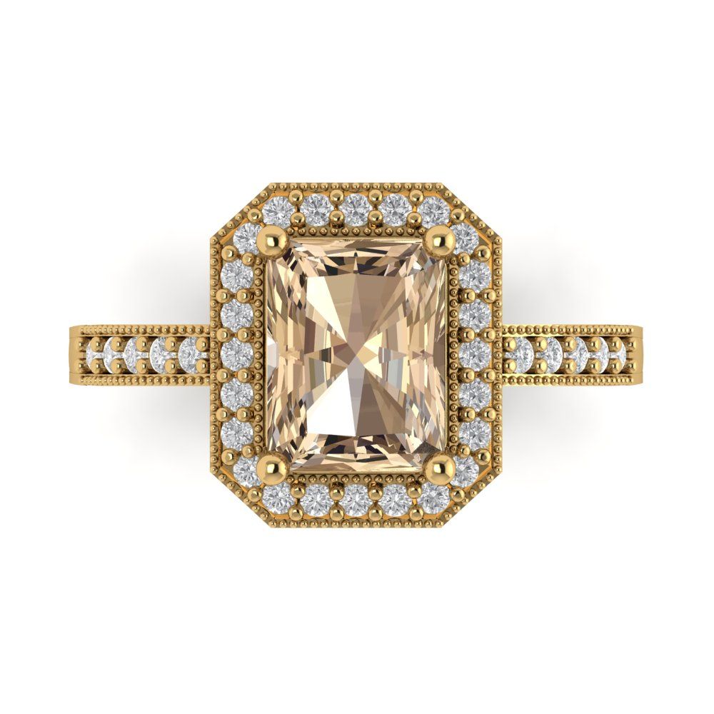 2.78 cttw Yellow Moissanite Hidden Halo Engagement Ring - Solid Gold (Emerald Cut,8.5x6.5mm)