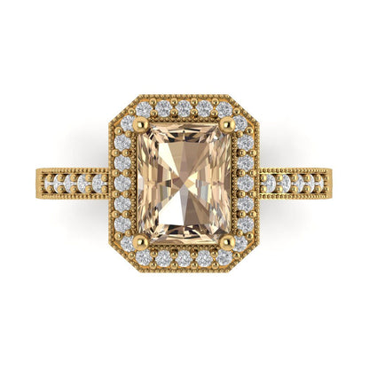 2.78 cttw Yellow Moissanite Hidden Halo Engagement Ring - Solid Gold (Emerald Cut,8.5x6.5mm)
