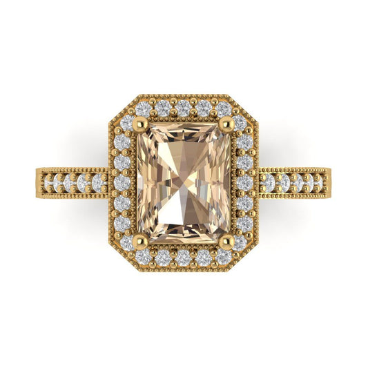 2.78 cttw Yellow Moissanite Hidden Halo Engagement Ring - Solid Yellow Gold (VVS1, Emerald Cut,8.5x6.5mm)