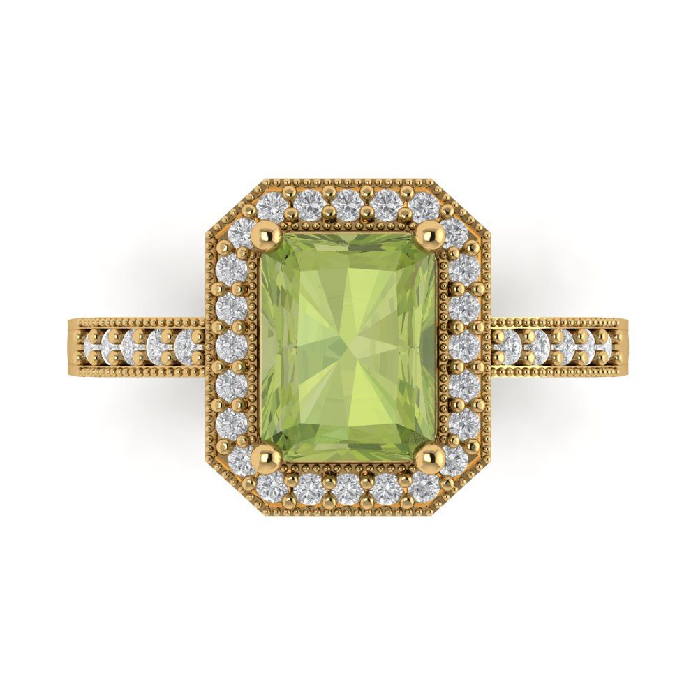 2.78 cttw Natural Peridot Hidden Halo Engagement Ring - Solid Gold (Emerald Cut,8.5x6.5mm)