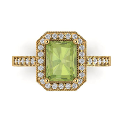2.78 cttw Natural Peridot Hidden Halo Engagement Ring - Solid Gold (Emerald Cut,8.5x6.5mm)