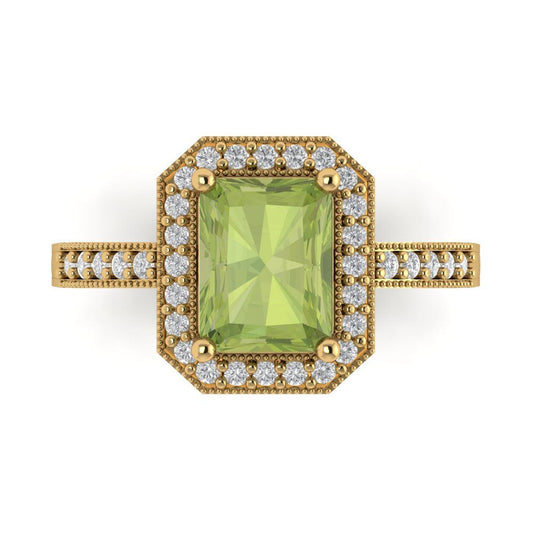 2.78 cttw Natural Peridot Hidden Halo Engagement Ring - Solid Yellow Gold (VVS1, Emerald Cut,8.5x6.5mm)