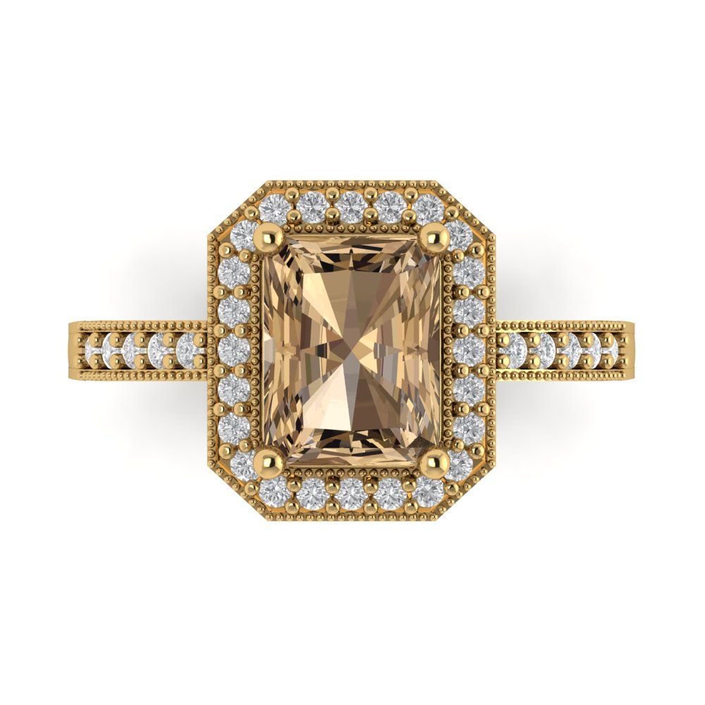 2.78 cttw Zirconia Simulated Champagne Diamond Hidden Halo Engagement Ring - Solid Gold (VVS1, Emerald Cut,8.5x6.5mm)