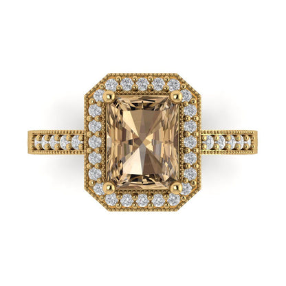 2.78 cttw Zirconia Simulated Champagne Diamond Hidden Halo Engagement Ring - Solid Gold (VVS1, Emerald Cut,8.5x6.5mm)