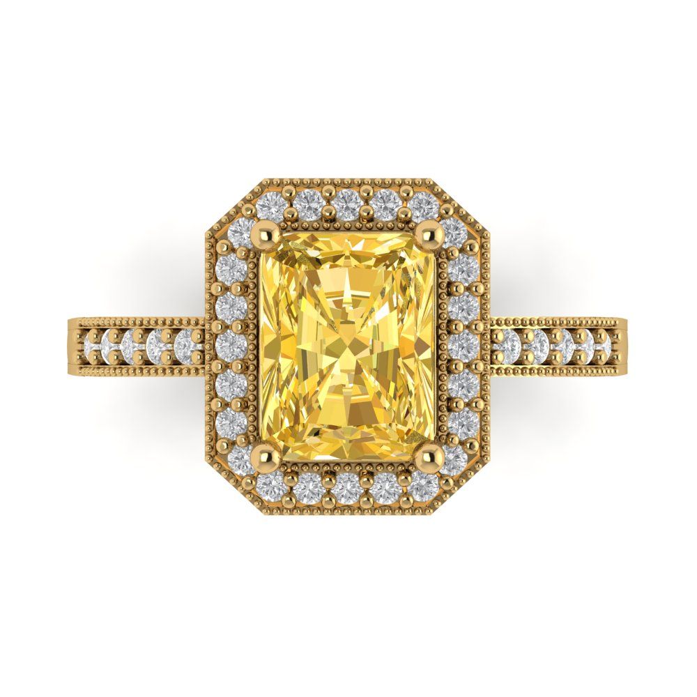 2.78 cttw Natural Citrine Hidden Halo Engagement Ring - Solid Gold (Emerald Cut,8.5x6.5mm)