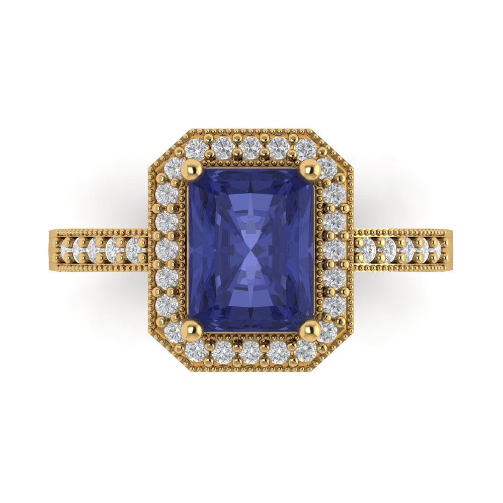 2.78 cttw Simulated Tanzanite Hidden Halo Engagement Ring - Solid Gold (Emerald Cut,8.5x6.5mm)