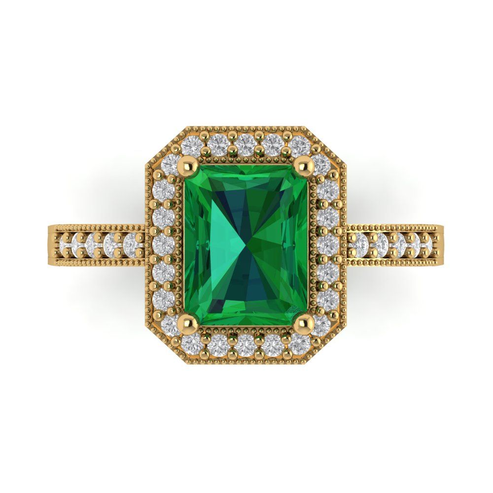 2.78 cttw Simulated Emerald Hidden Halo Engagement Ring - Solid Gold (Emerald Cut,8.5x6.5mm)