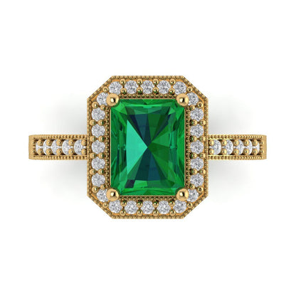 2.78 cttw Simulated Emerald Hidden Halo Engagement Ring - Solid Gold (Emerald Cut,8.5x6.5mm)