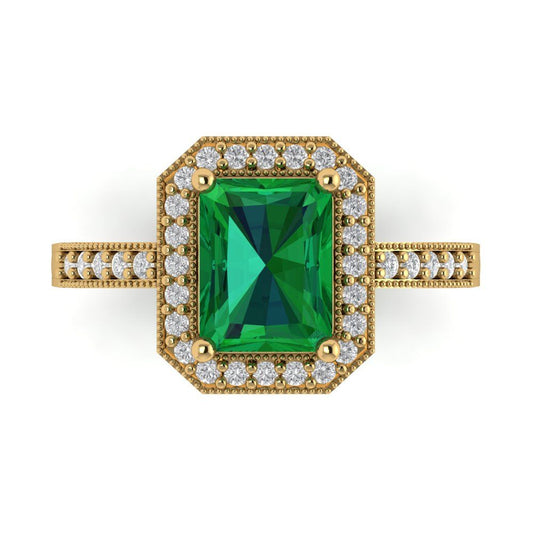 2.78 cttw Simulated Emerald Hidden Halo Engagement Ring - Solid Yellow Gold (VVS1, Emerald Cut,8.5x6.5mm)