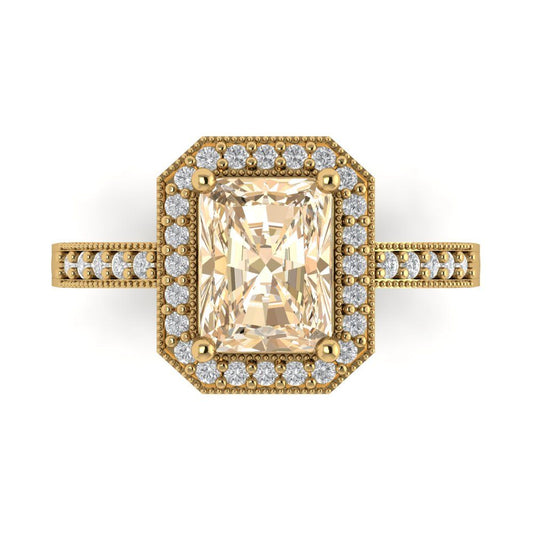 2.78 cttw Natural Morganite Hidden Halo Engagement Ring - Solid Yellow Gold (VVS1, Emerald Cut,8.5x6.5mm)