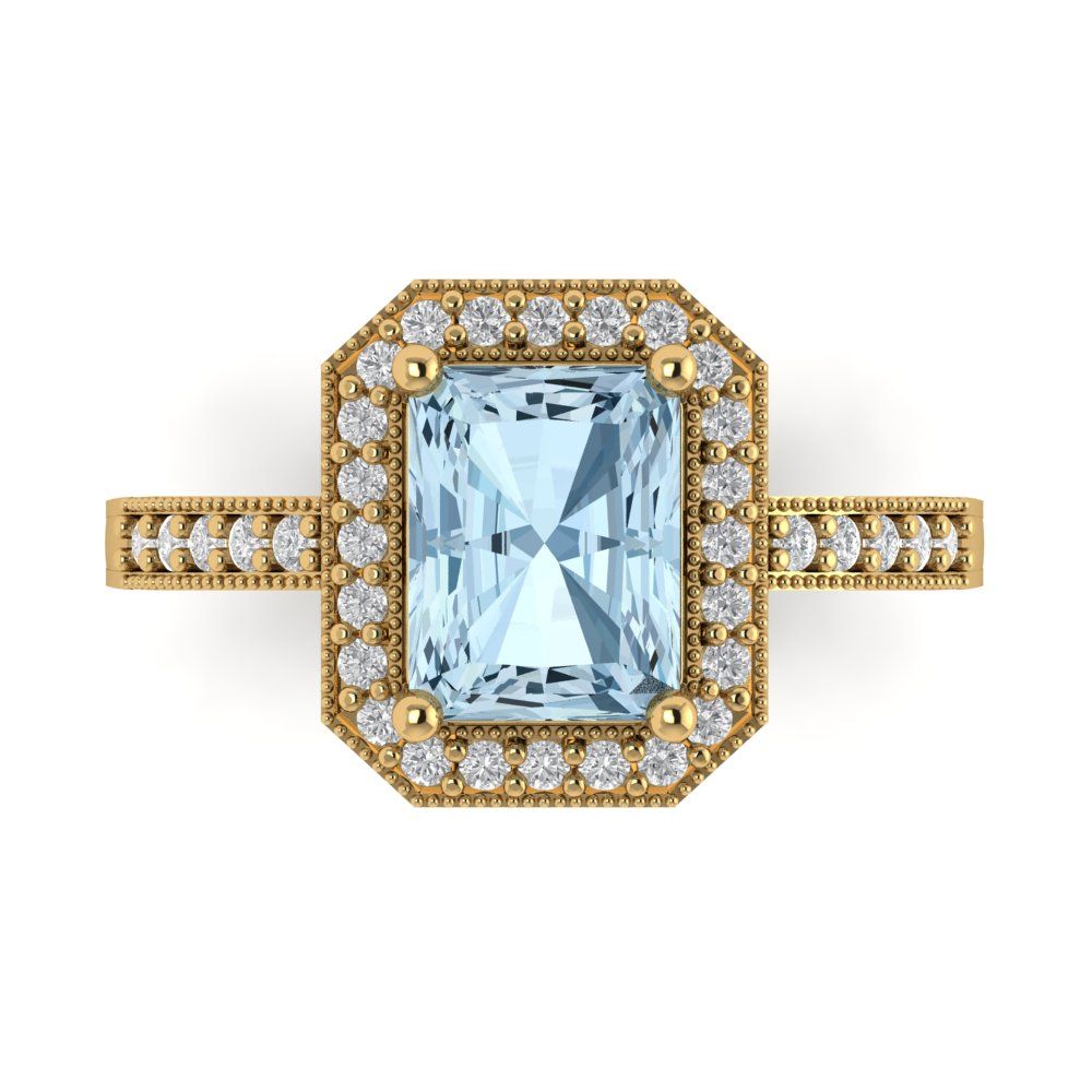 2.78 cttw Zirconia Simulated Blue Diamond Hidden Halo Engagement Ring - Solid Gold (VVS1, Emerald Cut,8.5x6.5mm)