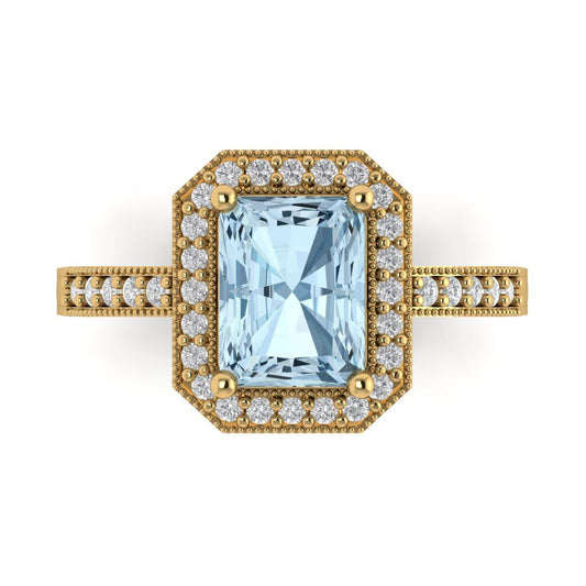 2.78 cttw Natural Sky Blue Topaz Hidden Halo Engagement Ring - Solid Yellow Gold (VVS1, Emerald Cut,8.5x6.5mm)