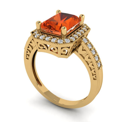 2.78 cttw Zirconia Simulated Red Diamond Hidden Halo Engagement Ring - Solid Gold (VVS1, Emerald Cut,8.5x6.5mm)