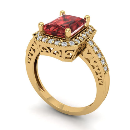 2.78 cttw Natural Garnet Hidden Halo Engagement Ring - Solid Gold (Emerald Cut,8.5x6.5mm)