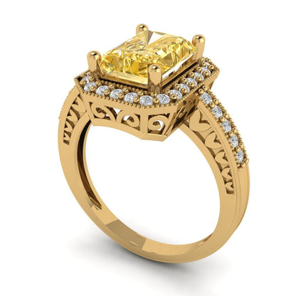 2.78 cttw Zirconia Simulated Yellow Diamond Hidden Halo Engagement Ring - Solid Gold (VVS1, Emerald Cut,8.5x6.5mm)