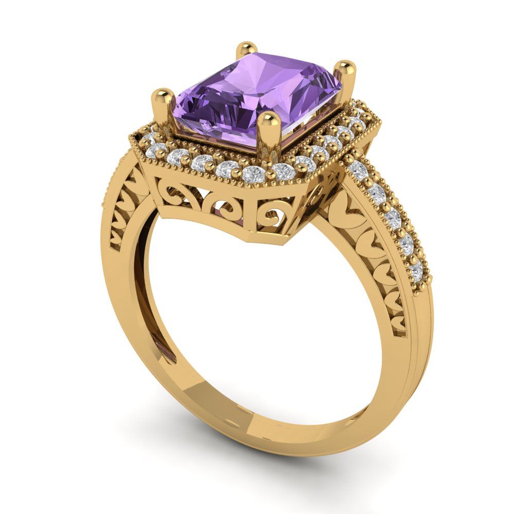 2.78 cttw Simulated Alexandrite Hidden Halo Engagement Ring - Solid Gold (Emerald Cut,8.5x6.5mm)