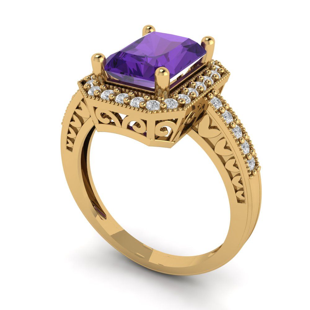 2.78 cttw Natural Amethyst Hidden Halo Engagement Ring - Solid Gold (Emerald Cut,8.5x6.5mm)