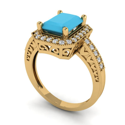 2.78 cttw Simulated Turquoise Hidden Halo Engagement Ring - Solid Yellow Gold (VVS1, Emerald Cut,8.5x6.5mm)