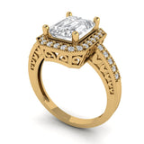 2.9 ct Brilliant Emerald Cut Natural Diamond Stone Clarity SI1-2 Color I-J Yellow Gold Halo Solitaire with Accents Ring