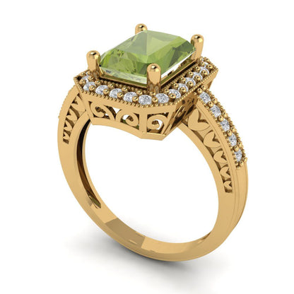 2.78 cttw Natural Peridot Hidden Halo Engagement Ring - Solid Gold (Emerald Cut,8.5x6.5mm)