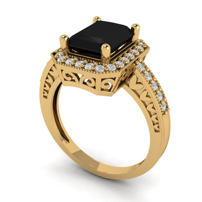 2.78 cttw Natural Onyx Hidden Halo Engagement Ring - Solid Gold (Emerald Cut,8.5x6.5mm)