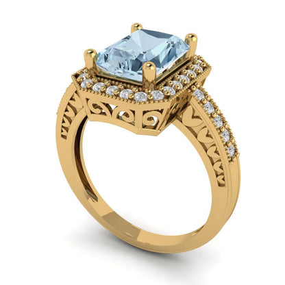 2.78 cttw Natural Sky Blue Topaz Hidden Halo Engagement Ring - Solid Gold (Emerald Cut,8.5x6.5mm)