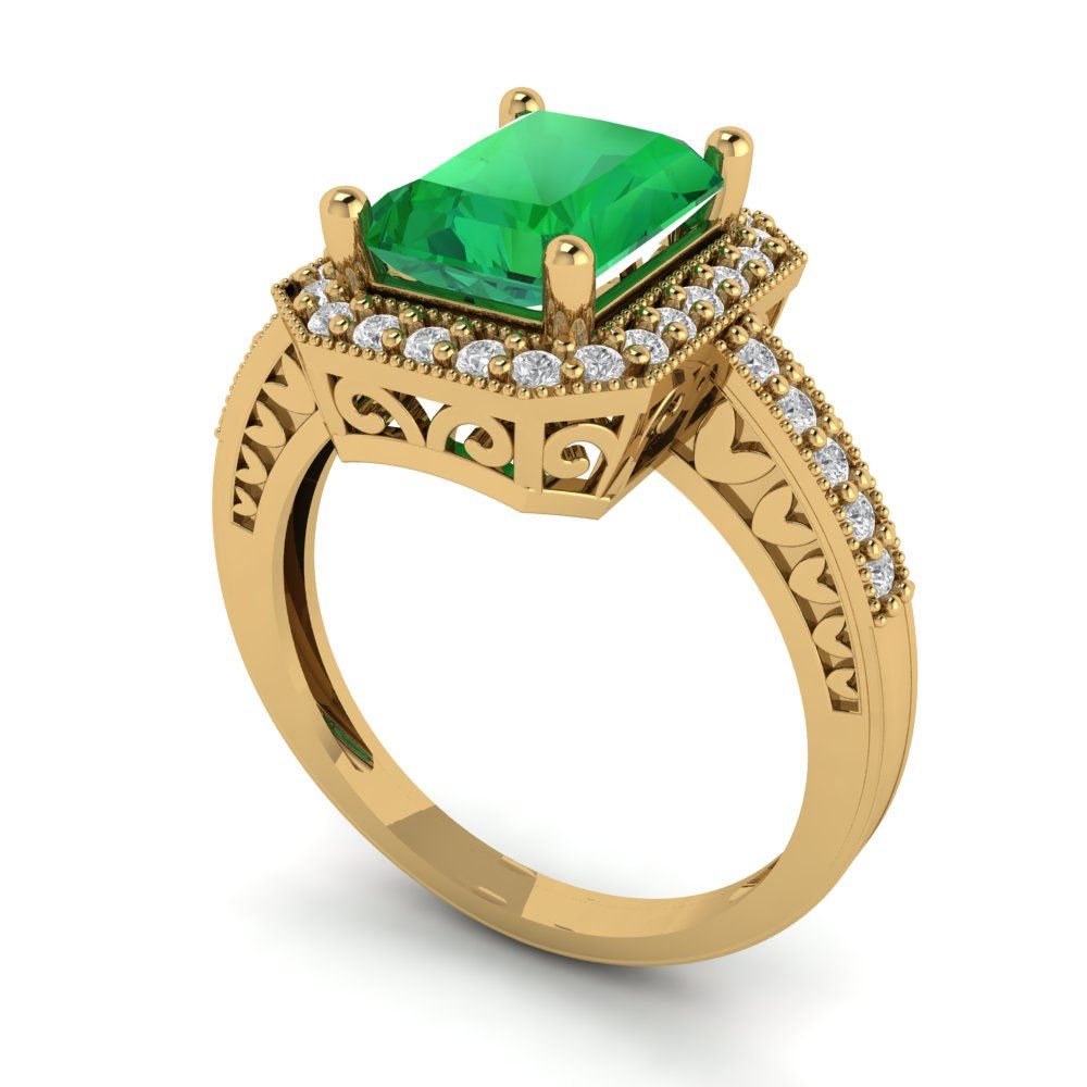 2.78 cttw Simulated Emerald Hidden Halo Engagement Ring - Solid Gold (Emerald Cut,8.5x6.5mm)