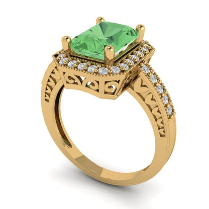 2.78 cttw Zirconia Simulated Green Diamond Hidden Halo Engagement Ring - Solid Gold (VVS1, Emerald Cut,8.5x6.5mm)