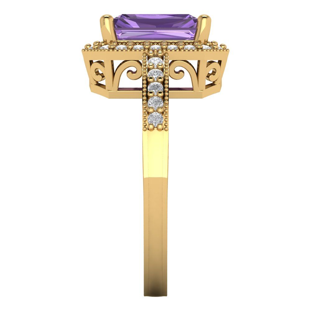 2.78 cttw Simulated Alexandrite Hidden Halo Engagement Ring - Solid Gold (Emerald Cut,8.5x6.5mm)