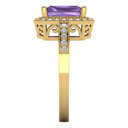 2.78 cttw Simulated Alexandrite Hidden Halo Engagement Ring - Solid Gold (Emerald Cut,8.5x6.5mm)