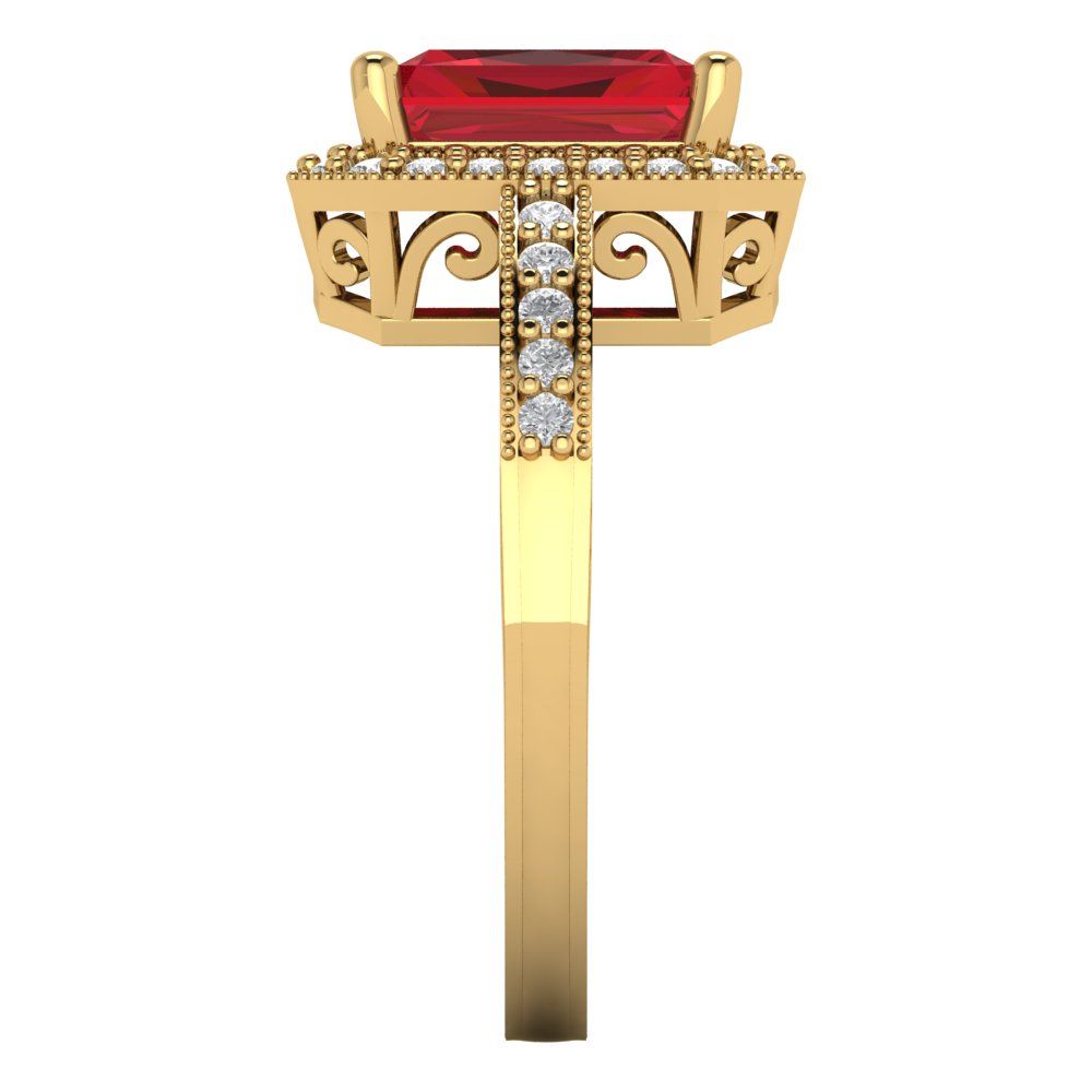 2.78 cttw Simulated Pink Tourmaline Hidden Halo Engagement Ring - Solid Gold (Emerald Cut,8.5x6.5mm)