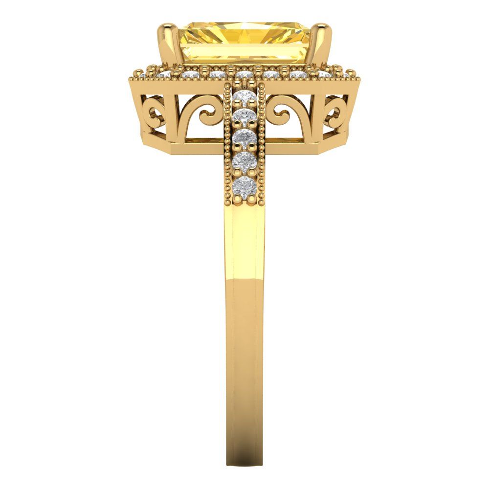2.78 cttw Zirconia Simulated Yellow Diamond Hidden Halo Engagement Ring - Solid Gold (VVS1, Emerald Cut,8.5x6.5mm)