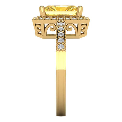 2.78 cttw Zirconia Simulated Yellow Diamond Hidden Halo Engagement Ring - Solid Gold (VVS1, Emerald Cut,8.5x6.5mm)
