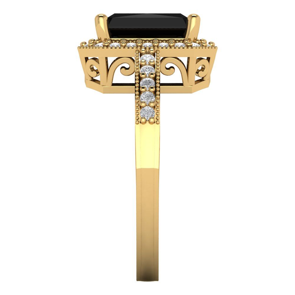 2.78 cttw Natural Onyx Hidden Halo Engagement Ring - Solid Gold (Emerald Cut,8.5x6.5mm)