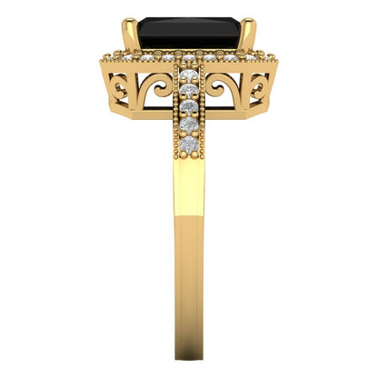 2.78 cttw Natural Onyx Hidden Halo Engagement Ring - Solid Gold (Emerald Cut,8.5x6.5mm)